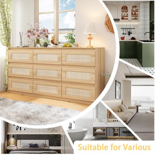 Natural Wood 8-Drawer Storage Dresser - Bedroom & Living Room Organizer