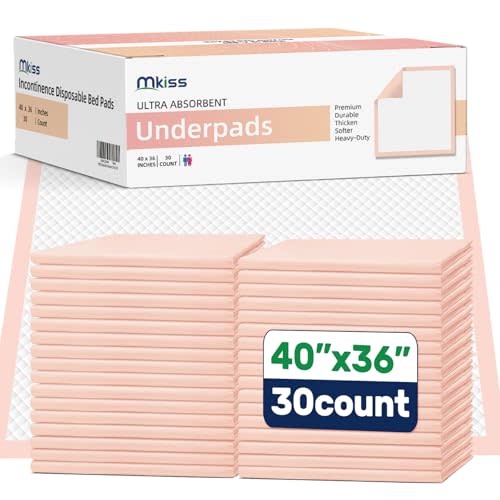 MKISS Extra Large Bed Pads 40" x 36"(30 Count), Disposable Super Absorbent Heavy Duty Incontinence Underpads, Thicken Chucks Pads for Adults, Children, Elderly and Pets