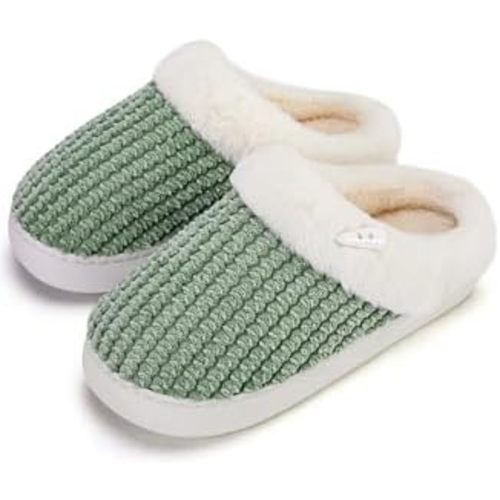 Furry Memory Foam Slippers for Women Warm Comfy House Slippers with Faux Fur Lining Non-Slip Rubber Sole Slip On Women Indoor and Outdoor