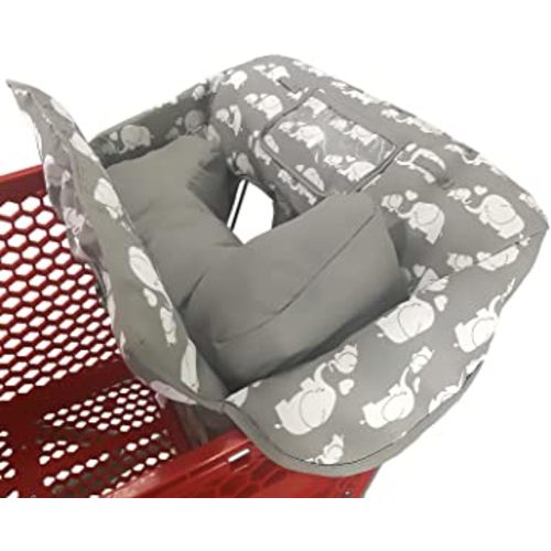 Soft Pillow Attached 2-in-1 Shopping Cart and High Chair Cover for Baby~Padded~Fold'n Roll Style~Portable with Free Carry Bag (Elephant)