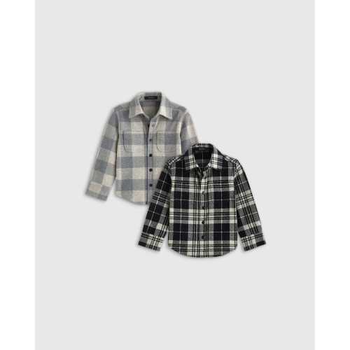 Stretch Sweater Fleece Shirt 2-Pack - Baby in Taupe Buffalo/Black Check