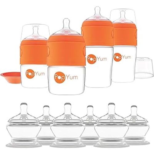 PopYum Orange Formula Making Baby Bottle + Nipple 10 Piece Bundle