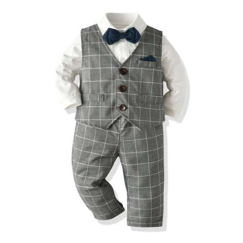 Toddler Infant Boy Gentleman Vest Romper Outfit Blazer Dress Clothes Bow Bodysuit Dress Pants Baby Formal Suit Set