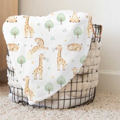 Watercolor Giraffe Pattern Fleece Sherpa Blanket | Nursery Baby Animal Throw