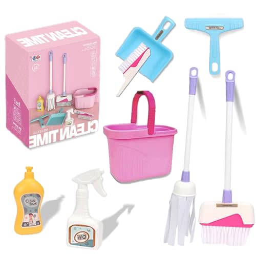 Hummigoo Kids Cleaning Toy Set - Pretend Play Cleaning Tools with Mop, Broom, Bucket & Spray Bottle - STEM House Role Play Toys for Girls & Boys 3-5 Years
