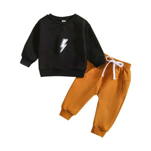 Otqutp Baby Casual Tops Toddler Boys Girls Set Letter Printing Sweater Solid Color Lace Up Pants Two Piece for Party Birthday School