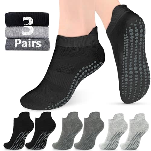 AURUZA Grip Socks for Women Men Pilates Grip Socks Non Slip Yoga Sock with Grips for Barre Barefoot Hospital Grippy Sock