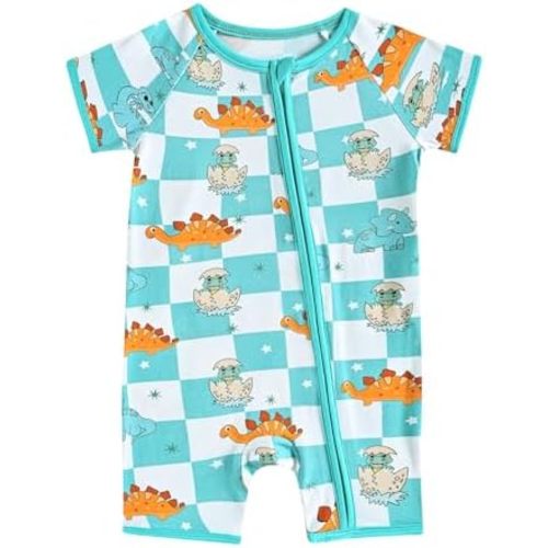 MOSSRIVER Bamboo Viscose Baby Romper Short Sleeve One Piece Footless Jumpsuit with Zipper Boys Girls Outfits