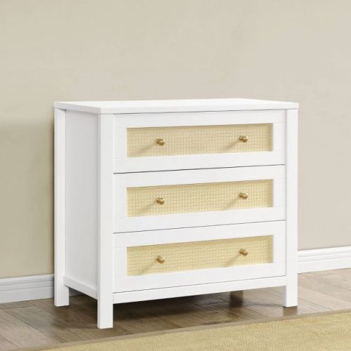 Simmons Kids' Theo 3 Drawer Dresser with Changing Top - Greenguard Gold Certified - Bianca White/Textured Almond