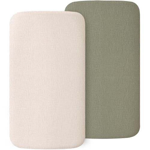 2 Pack Muslin Fitted Bassinet Sheets for Babies, Soft & Breathable 100% Cotton Bedside Sleeper Bassinet Sheet, Moses Basket Oval Rectangle Pad/Mattress (Pistachio)