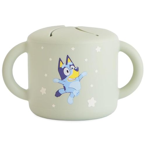 mushie x Bluey Silicone Snack Cup | Spill Proof Food Container for Toddler and Baby (Bluey Sage)