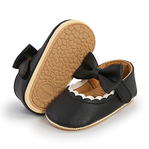 LAFEGEN Baby Girls Mary Jane Flats with Bownot Non Slip Soft Sole PU Leather Newborn Infant Toddler First Walker Cirb Dress Shoes