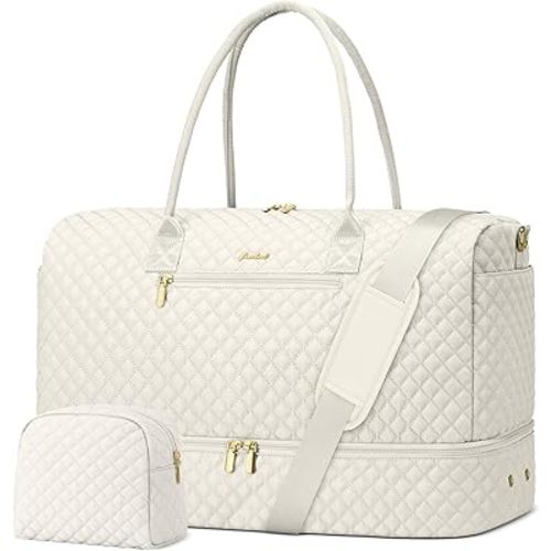 Travel Overnight Bag Weekender Bags - Duffle Bag Women with Shoe Compartment Carry On Overnight Bag with Toiletry Bag Duffel Bags with Wet Pocket for Gym Hospital Bags for Labor and Delivery Beige