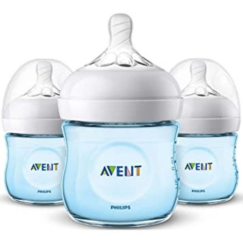 Philips AVENT Natural Baby Bottle, SCF010/39, Blue, 4 Ounce (Pack of 3)