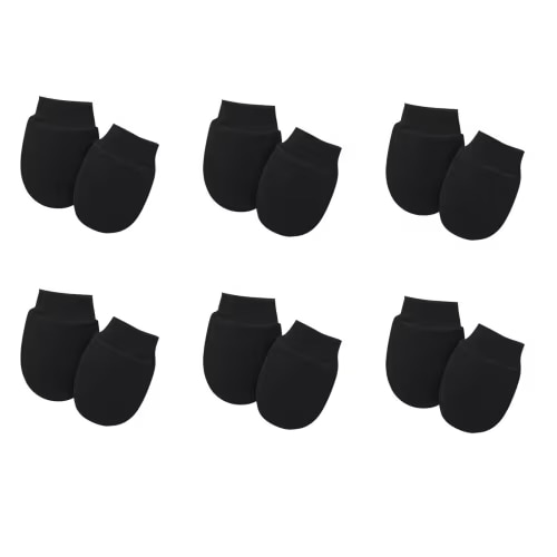 ZACPNCV 6 Pairs Baby Mittens Newborn No Scratch Mittens Newborn Cotton Wrist Gloves Infant Toddler Mittens for Baby Boys Girls Black 0-12 Months