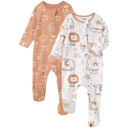 Baby Sleepers 100% Cotton Footie Pajamas, Newborn 0-3 3-6 6-9 Months with 2-Way Zipper, 2pcs PJs Baby Boy Clothes