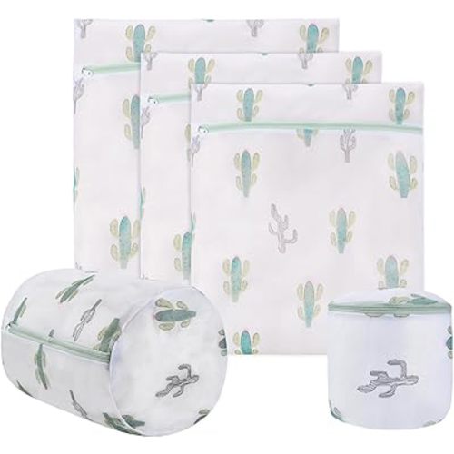 Mesh Laundry Bag, Durable Laundry Bags with Premium Zipper, 5-Piece Washing Machine Wash Bags for Delicates Blouse, Hosiery, Baby Clothes, Travel Organization Bag (Cactus)