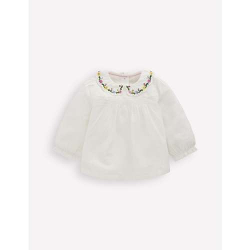 Embroidered Collar Woven Top-Soft Ivory Embroidery