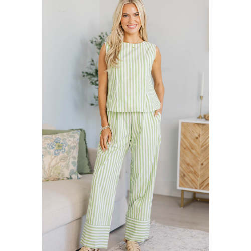 NURSING COLLECTION: Ready When You Are Green Striped Bow Back Set