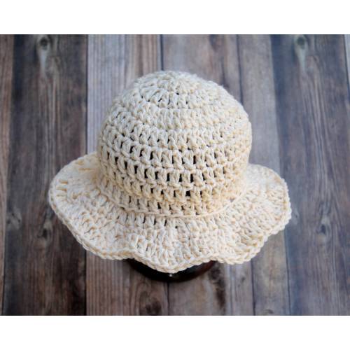 Crochet Baby Sun Hat: Buttercream Cotton Floppy Brim