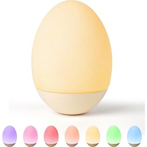 Baby Night Light for Nursery: Egg Touch LED Night Lights Stepless Dimming with Warm White and 7 RGB Colors Rechargeable Portable for Infant and Kids Bedroom Breastfeeding Sleep Aid Tap Lamp