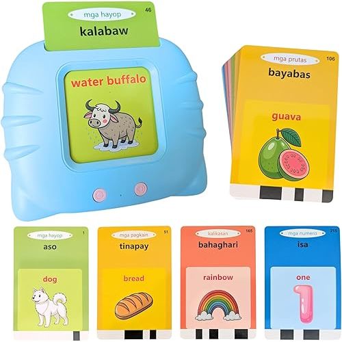 Tagalog Talking Flashcards, Animals, Numbers, Colors, Shapes, Fruits, Vegetables, Daily Items, and More. Fun Filipino Educational Toy for All Ages, English Text