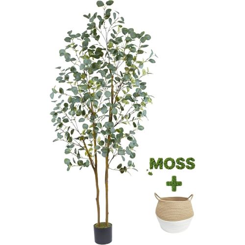 Warmplants Artificial Eucalyptus Tree, 7ft Tall Silk Leaves Fake Plant with Basket for Outdoor Indoor, 83'' Faux Eucalyptus Trees for Home Office Livingroom Floor Décor