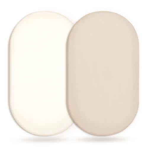 GRSSDER Stretchy Ultra Soft Fitted Bassinet Sheet 2 Pack, Universal Fit for Bassinets Baby Cradle Moses Basket Oval Rectangle Mattress Safe and Snug, Jersey Bassinet Sheets for Girls, Cream/Beige