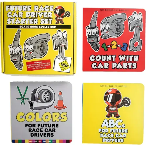 Future Race Car Driver Board Book Collection Box Set (ABC, 123, Colors Baby Book, Children's Book, Toddler Book)