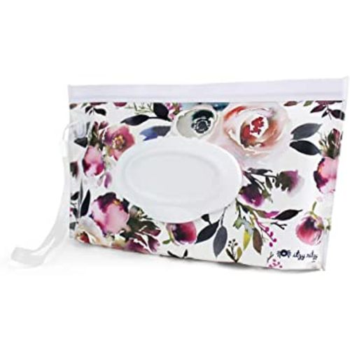 Itzy Ritzy Travel Wipes Case - Reusable Wipe Pouch – Take & Travel Pouch Holds Up To 30 Wet Wipes, Includes Silicone Wristlet Strap, Floral