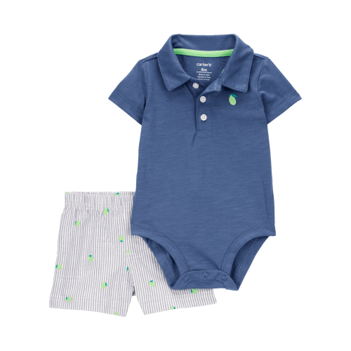 Baby Boy 2-Piece Polo Bodysuit & Striped Short Set - Navy - Carter's | Carter's