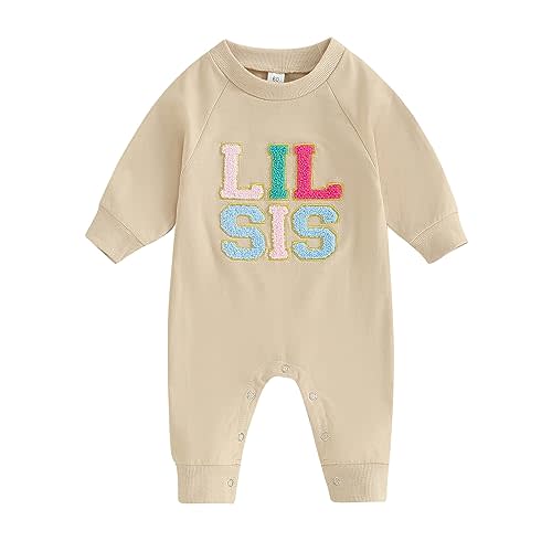 Infant Baby Girl Fall Outfit Sweatshirt Romper Letter Embroidery Jumpsuit Big Lil Sis Matching Newborn Winter Clothes