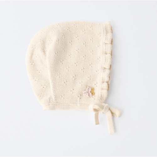 EMBROIDERED FLOWER KNIT BONNET - Ecru | ZARA United States