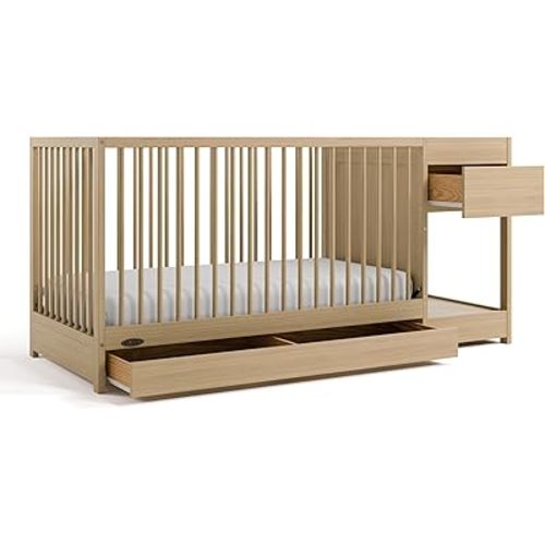Graco Teddi 5-in-1 Convertible Crib & Changer with Drawer – GREENGUARD Gold Certified Baby Crib Crafted from Wood, Converts to Toddler Bed, Daybed, and Full-Size Bed (Driftwood)