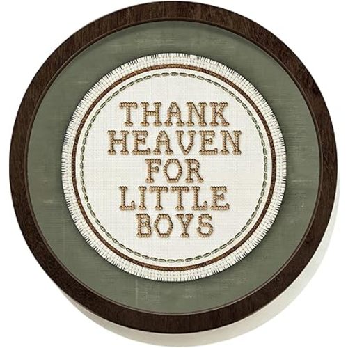 CalmVerve Vintage Thank Heaven for Little Boys Round Wooden Wall Art