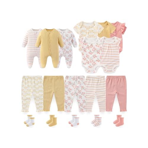 BIGBIGKISS Baby Boy Girl Clothes Cotton Unisex Newborn Layette Gift Set and Accessories 18 Pack Baby Outfit 0-12Months