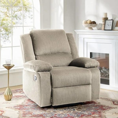 Luxurious Gray Green Corduroy Fabric Upholstered Manual Recliner with Adjustable Backrest and Footrests (Set of 1)