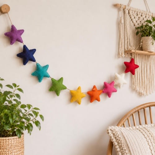 Colorful Star Garland for Nursery, Baby Room Wall Decor, Felt Star Banner, Kids Room Decor, Rainbow Nursery Decor, Baby Shower Gift