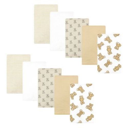 Hudson Baby Cotton Flannel Burp Cloths, Teddy Bears 10 Pack, One Size