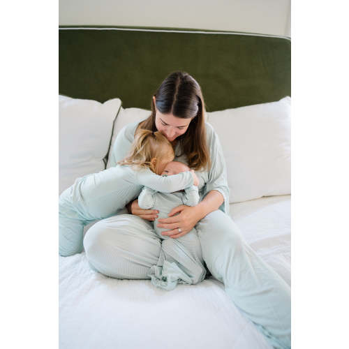 Mini-Stripe Mom Kimono Pajamas | Dusty Blue | Medium
