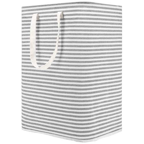 DOKEHOM 80L Large Freestanding Laundry Hamper, Collapsible Cotton Linen Storage Basket with Handle (Grey)