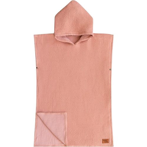 Jade&Kai Hooded Towel for Babies + Toddlers | Snaps into a Poncho | Organic Cotton Waffle | Lighweight and Absorbent | Bath, Beach, and Pool | Multiple Colors (Small (0-3 Yrs), August Rose)