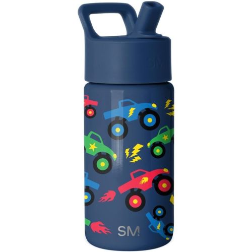 Simple Modern Kids Summit Water Bottle with Straw Lid | 14oz Stainless Steel Cup Insulated Tumbler Tumbler for Boys, School | Monster Truck Rally