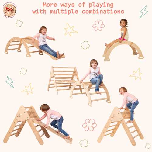 4in1 Set Montessori Climbing Set, WoodandHearts furniture, Climbing Arch, Toddler Slide, ClimbingTriangle, Baby Climbing gym, Kletterdreieck