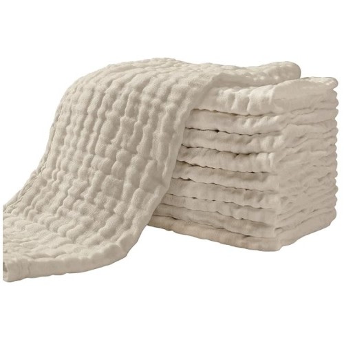 Yoofoss Muslin Burp Cloths for Baby 10 Pack 100% Organic Cotton Baby Washcloths for Boys Girls Large 20''X10'' Super Soft and Absorbent Apricot White