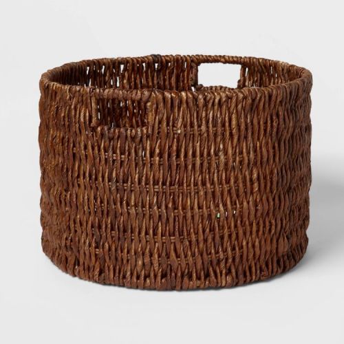 Woven Banana Bark Floor Basket - Brightroom™: Blanket Storage, Wicker Decorative Basket, Round, 18.11" Brown