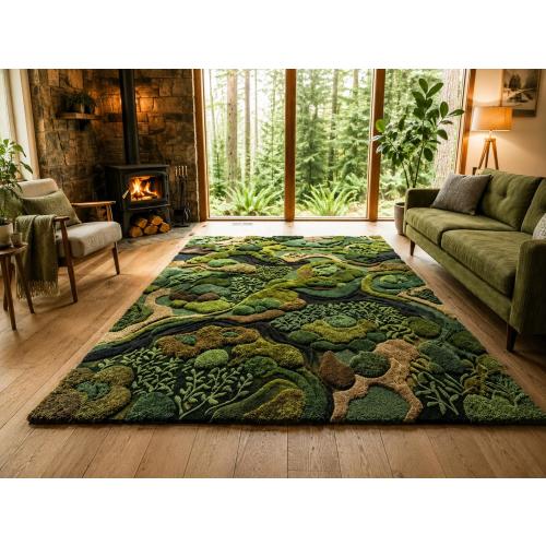 Organic Forest Landscape Tufted Rug 8x10, Moss Green Nature Area Rug, Textured Botanical Statement Rug for Living Room9x12 10x14 Rug