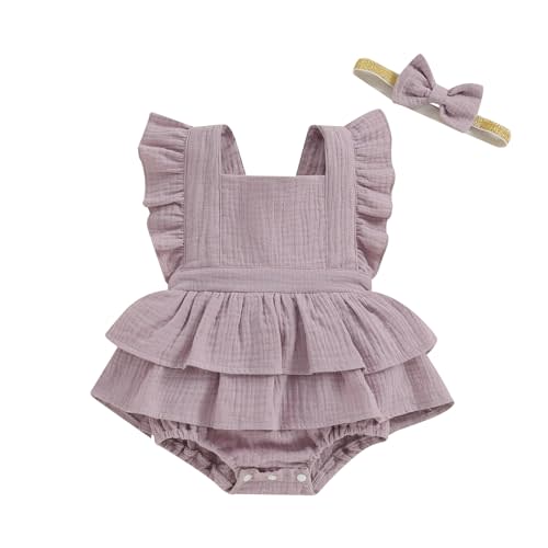 MERSARIPHY Newborn Baby Girl Summer Outfit Linen Ruffle Bubble Romper Dress One Piece Bodysuit Jumpsuit Infant Summer Clothes