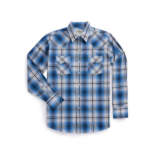 Men's Ely Cattleman Long Sleeve Textured Plaid Western Snap Shirt- Nav