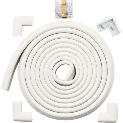 Roving Cove HeftyFit Edge Corner Protector Baby Proofing (Large 15ft Edge 4 Corners), Heavy-Duty, Soft NBR Rubber Foam, Furniture Fireplace Safety Bumper Guard, 3M Adhesive, Oyster White (Off White)